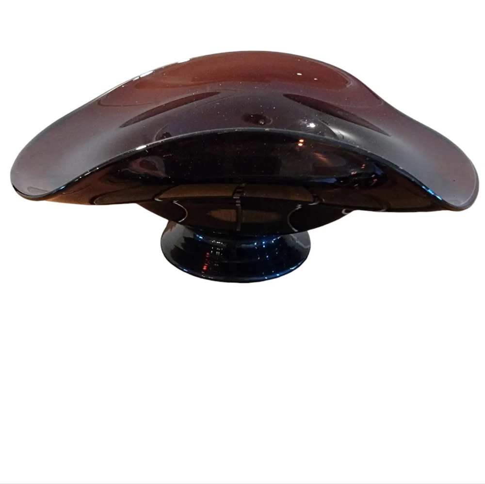 Amethyst Hand‎ Blown Glass Bowl with Amethyst Glass Grape Clusters MCM